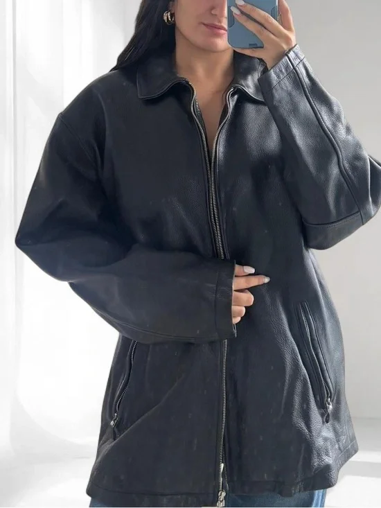 Danier Black Leather Zip-Front Jacket - Picture 7 of 9